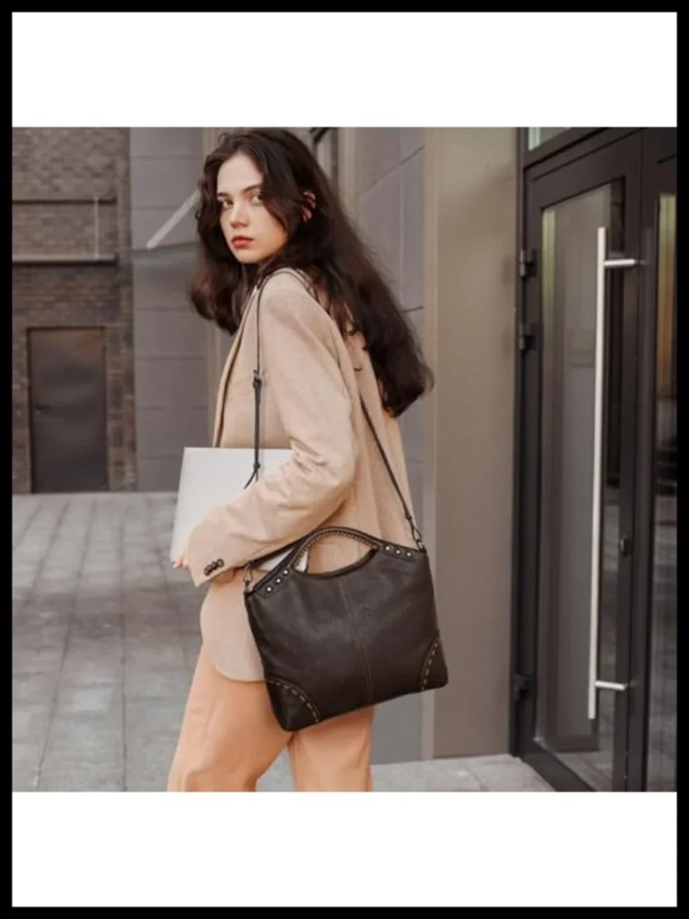 Genuine Leather Satchel Handbag Crossbody Shoulder Purse with Adjustable Strap